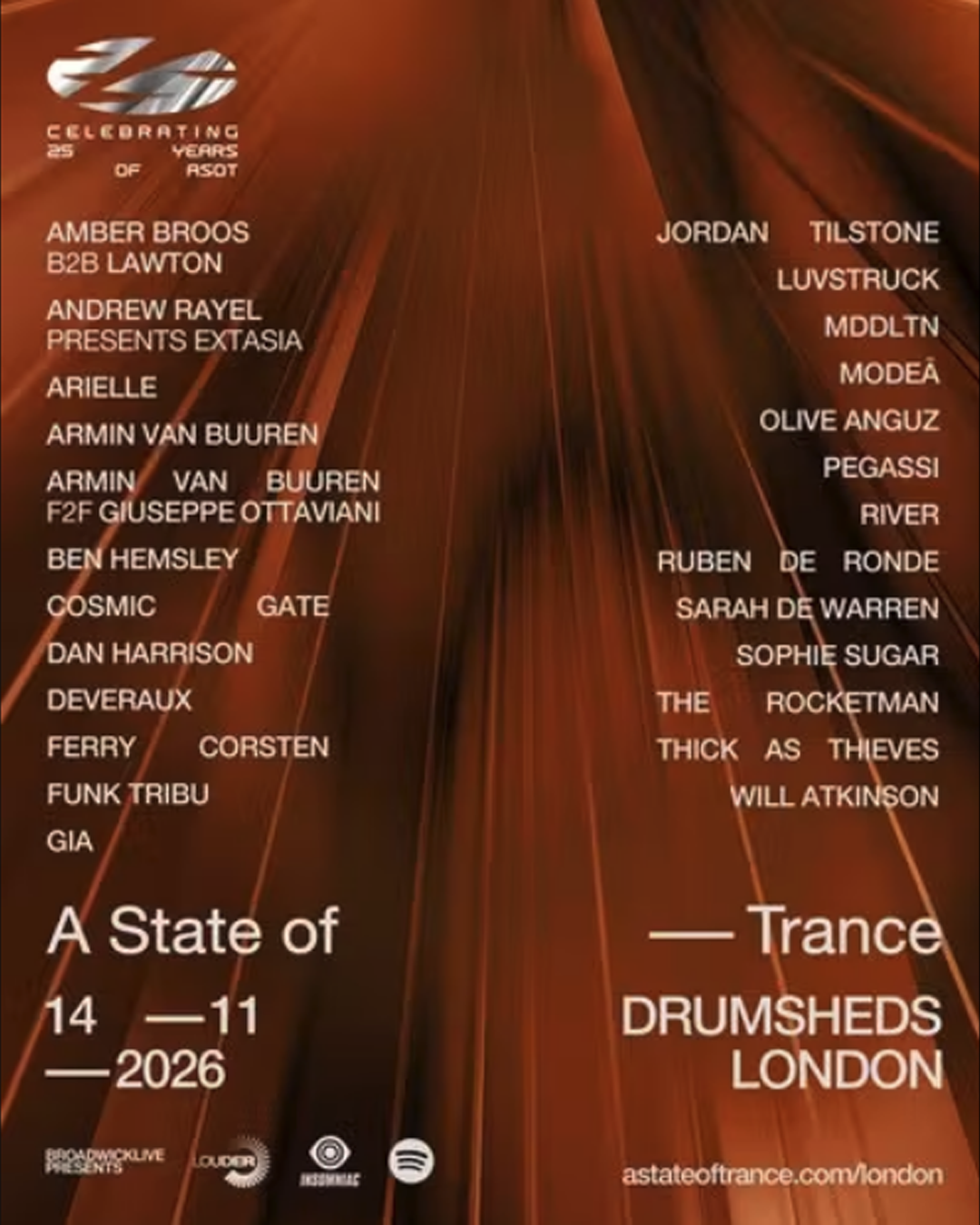 A State of Trance 25 Years at Drumsheds on Saturday 14 November 2026