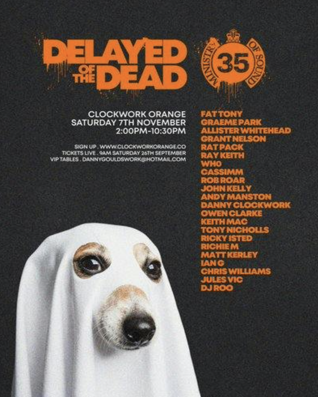 Clockwork Orange – Delayed of the Dead at Ministry of Sound London on Saturday 7 November 2026