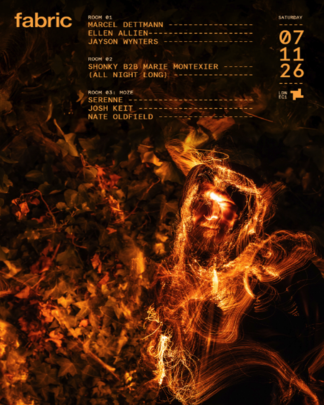 Marcel Dettmann, Ellen Allien and Shonky B2B Marie Montexier at fabric London on Saturday 7 November 2026