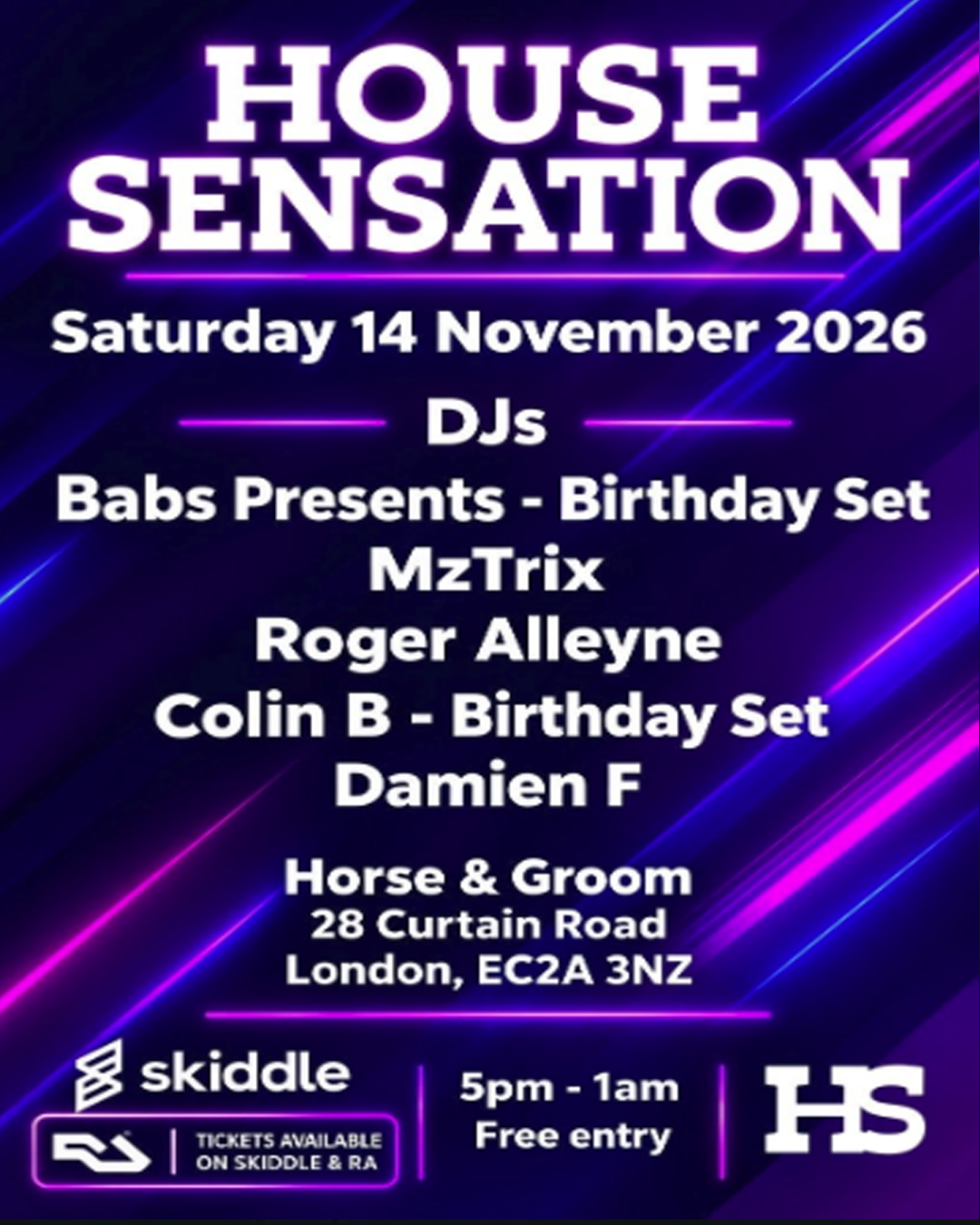 House Sensation at Horse and Groom on Saturday 14 November 2026